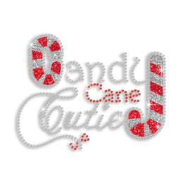 Pretty Candy Cane Iron on Glitter Rhinestone Transfer