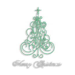 Green Christmas Tree Hot Fix Rhinestone Transfer