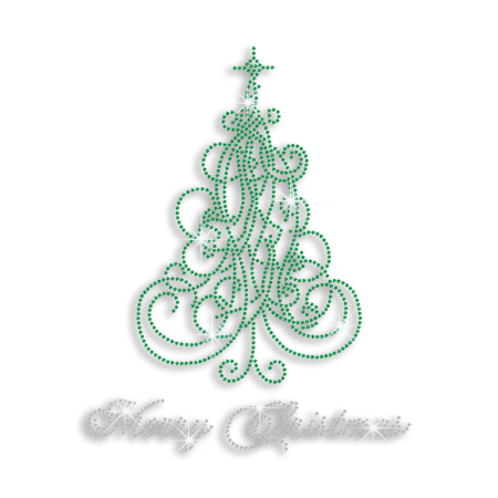 Green Christmas Tree Hot Fix Rhinestone Transfer