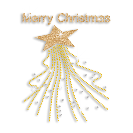 Gold Christmas Star Iron on Glitter Rhinestone Transfer Decal