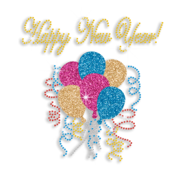 Happy New Year Balloons Iron-on Glitter Rhinestone Transfer