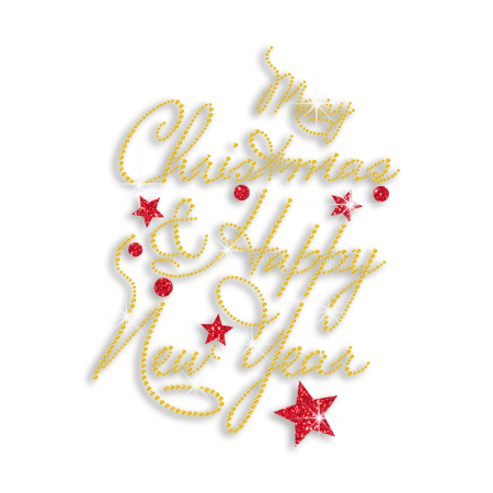 Happy Christmas & New Year Iron on Rhinestone Transfer