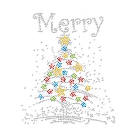 Colorful Christmas Tree Iron-on Rhinestone Transfer