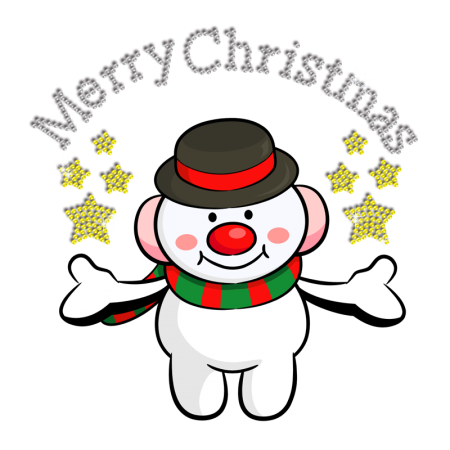 Cute Christmas Snowman Bless Iron on Rhinestone Heat Transfer