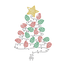 Christmas  Tree Decorations Red & Green Iron-on Rhinestone Transfer