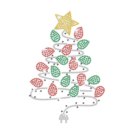 Christmas  Tree Decorations Red & Green Iron-on Rhinestone Transfer