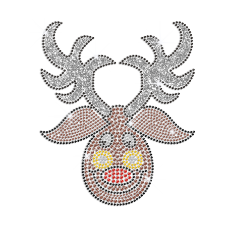 Funny Christmas Reindeer Hot fix Glitter Rhinestone Transfer