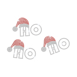 HO HO HO Santa Hats Iron on Rhinestone Transfer