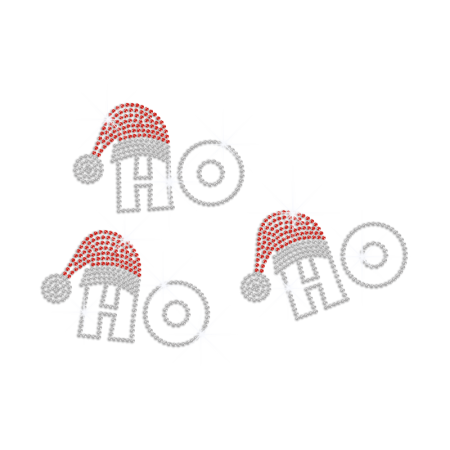 HO HO HO Santa Hats Iron on Rhinestone Transfer