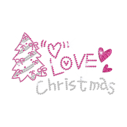 Pink Christmas Tree Love Iron on Rhinestone Design