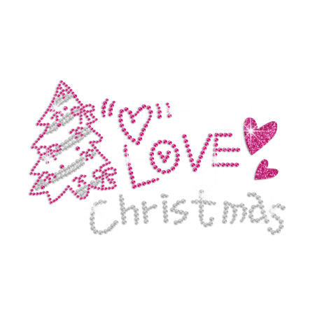 Pink Christmas Tree Love Iron on Rhinestone Design