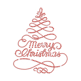 Ruby Merry Christmas Tree Hotfix Rhinestone Transfer Design