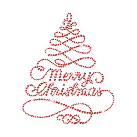 Ruby Merry Christmas Tree Hotfix Rhinestone Transfer Design