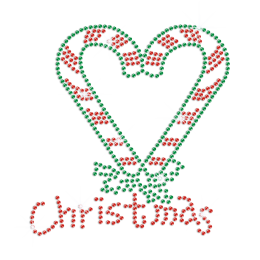 Heart Christmas Candy Cane Iron-on Rhinestone Transfer Motif