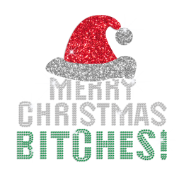 Merry Christmas Bitches Iron-on Rhinestone Glitter Transfer