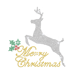 Crystal Rhinestone Merry Christmas Deer Iron-on Transfer Motif