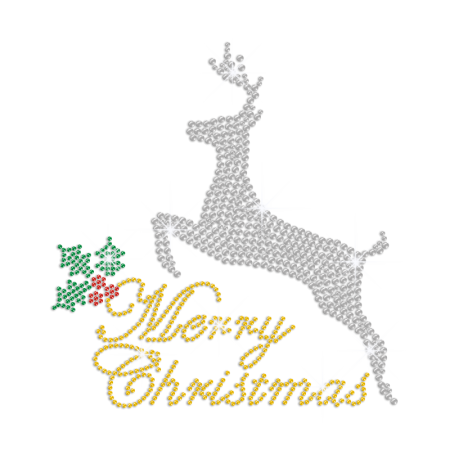 Crystal Rhinestone Merry Christmas Deer Iron-on Transfer Motif