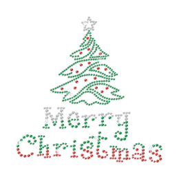 Merry Christmas Tree in Festival Colors Iron-on Rhinestone Transfer