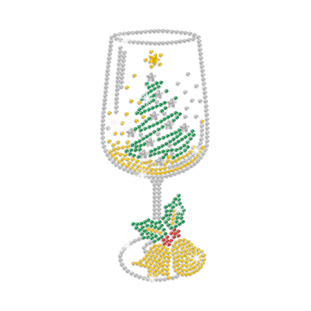 Bling Goblet & Cute Christmas Tree Iron-on Rhinestone Transfer