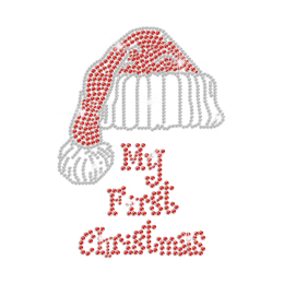 Bling Red My First Christmas Hat Iron-on Rhinestone Transfer