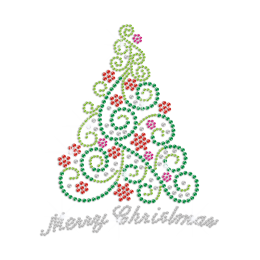 Christmas Floral Tree Iron-on Rhinestone Transfer