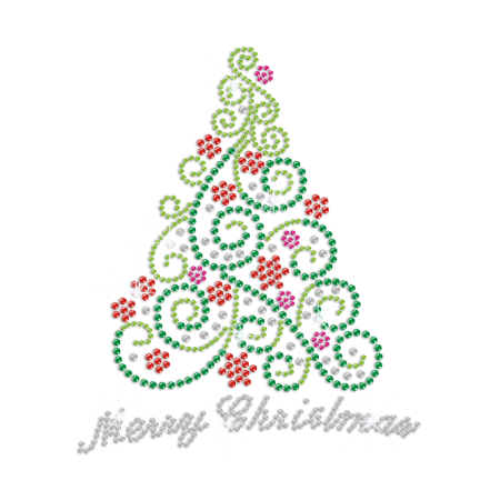 Christmas Floral Tree Iron-on Rhinestone Transfer