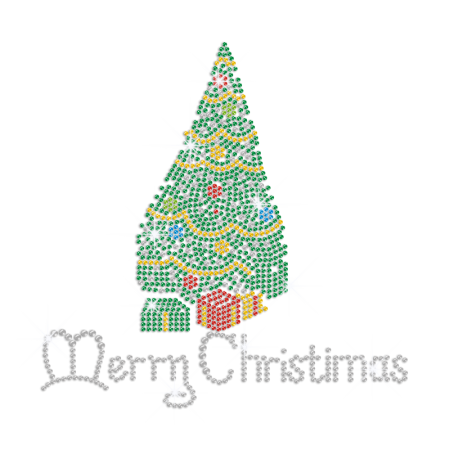 Quality Festive Christmas Tree Hot-fix Rhinestone Transfer Motif