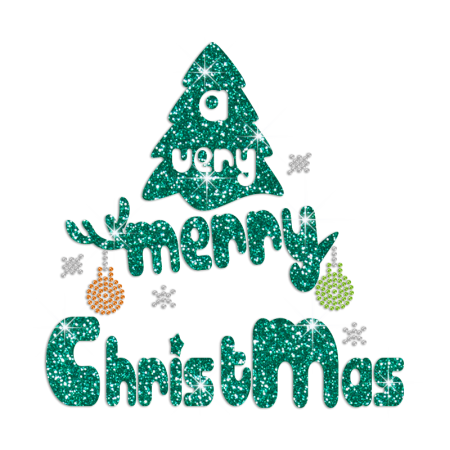 A Very Merry Christmas Tree Hotfix Rhinestone Glitter Transfer