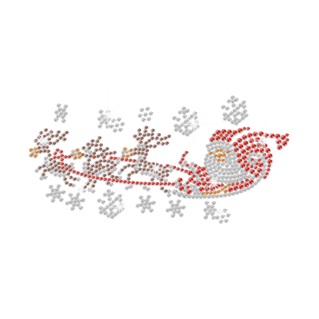 Magic Santa Sleigh Reindeer Iron-on Rhinestone Transfer Motif