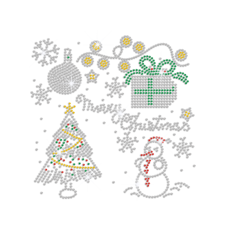 Crystal Snowy Happy Christmas Iron-on Rhinestone Transfer