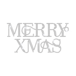 Silver Merry Xmas Iron on Rhinestud Transfer Motif