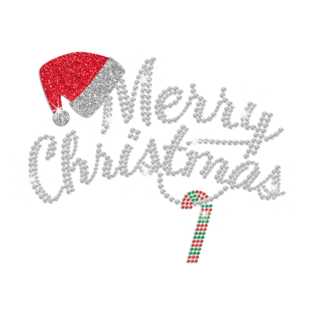 Crystal Merry Christmas Iron on Glitter Rhinestone Transfer Motif