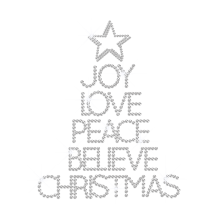 Joy Love Peace Believe Christmas Iron on Rhinestone Transfer Motif