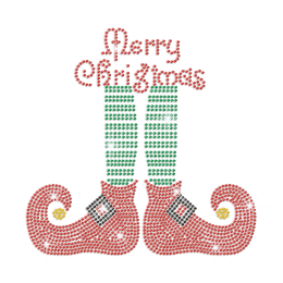 Merry Christmas with Funny Boots Iron on Rhinestud Transfer Motif