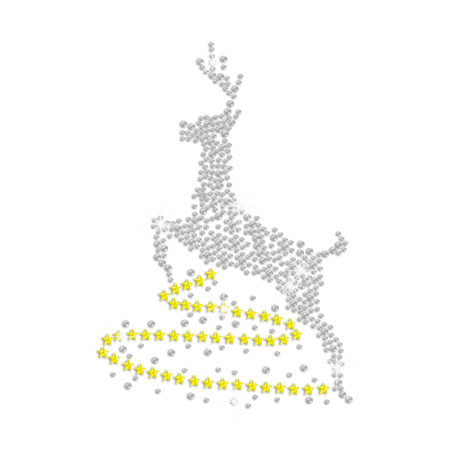 Crystal Running Reindeer Iron on Rhinestone Transfer Motif