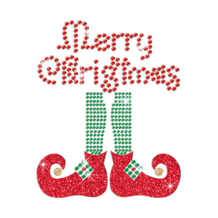 Glittering Christmas Boots Iron on Rhinestone Transfer Decal