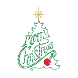 Emerald Christmas Tree Iron on Glitter Rhinestone Transfer Decal