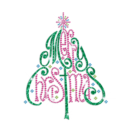 Glittering Christmas Tree Iron on Rhinestone Transfer Decal