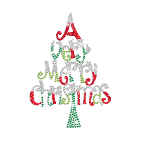 A Very Merry Christmas Iron on Rhinestone Transfer Motif