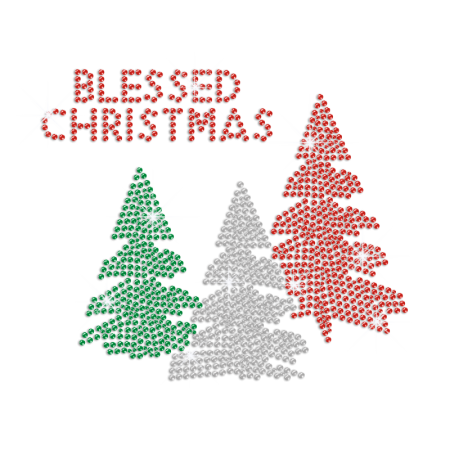 Blessed Christmas Iron on Rhinestone Transfer Decal