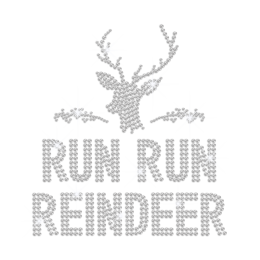 Run Run Reindeer Iron on Metal Rhinestud Transfer Motif