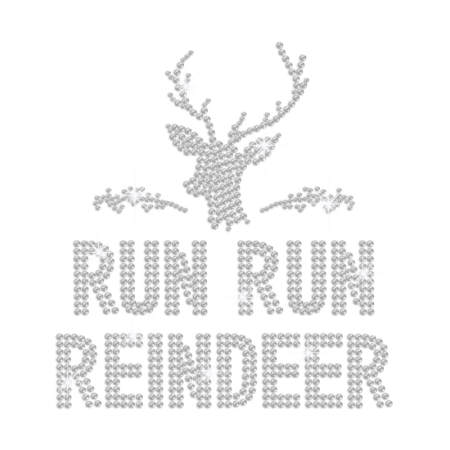 Run Run Reindeer Iron on Metal Rhinestud Transfer Motif