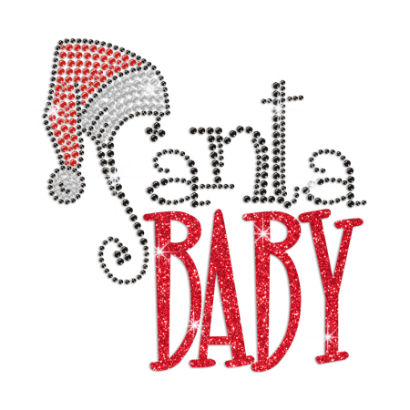 Glittering Santa Baby Iron on Rhinestud Transfer Decal