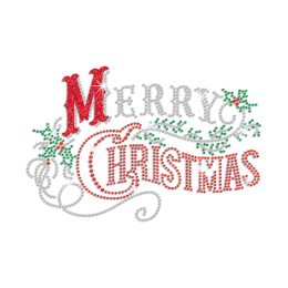 Sparkling Merry Christmas Iron on Glitter Rhinestone Transfer Decal