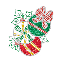 Glittering Christmas Baubles Iron on Rhinestone Transfer Motif