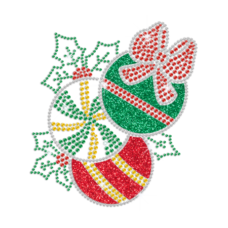 Glittering Christmas Baubles Iron on Rhinestone Transfer Motif