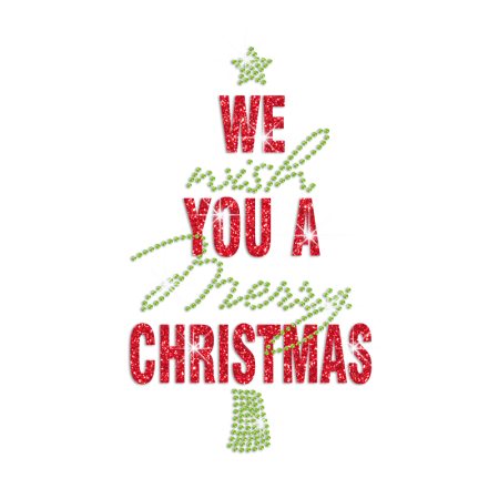 We Wish You A Merry Christmas Iron on Glitter Rhinestone Transfer Motif