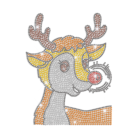 Cute Reindeer Iron on Rhinestone Transfer Decal