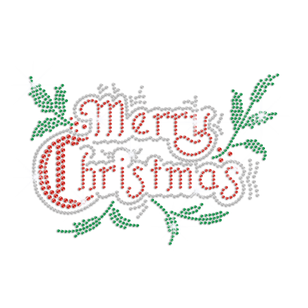 Bling Merry Christmas Iron on Rhinestone Transfer Decal