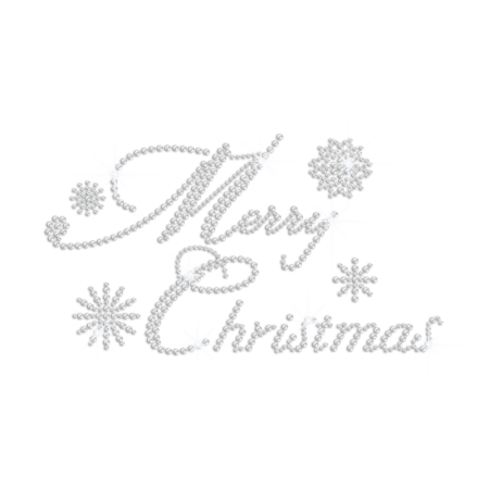 Custom Merry Christmas Iron-on Rhinestone Transfer with Falling Snowflakes